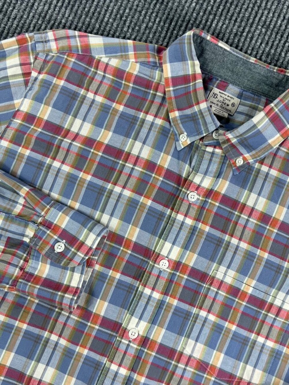 J.Crew Madras Shirt Mens XL Long Sleeve Classic Fit Cotton Blue Red Plaid